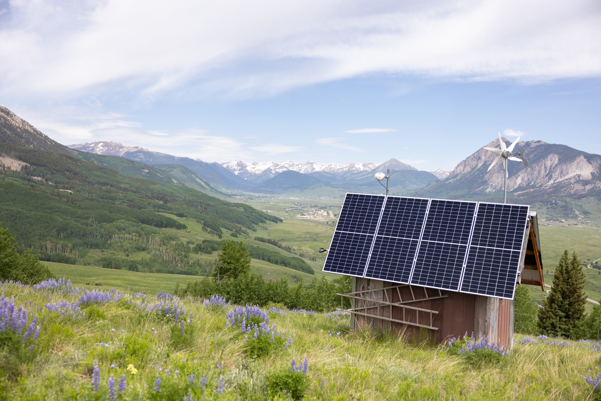 Colorado mountain landscape with solar panels