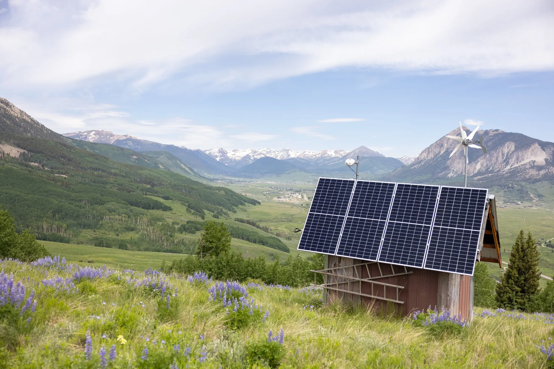 Colorado mountain landscape with solar panels